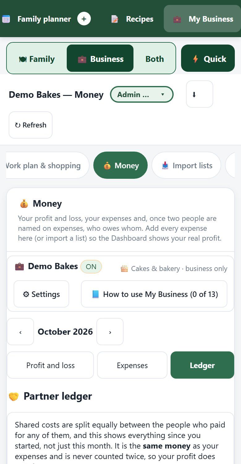 ClanBite Money page with the Ledger tab